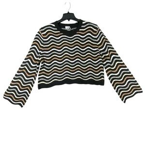 Love Knits NYC Wavy Striped Cropped Sweater Women's XL Long Sleeve Crew Neck NWT